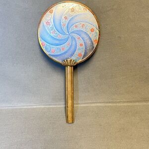 Antique 1920s Hand Mirror Art Decor Floral Pinwheel Vanity Boudoir Hand Mirror